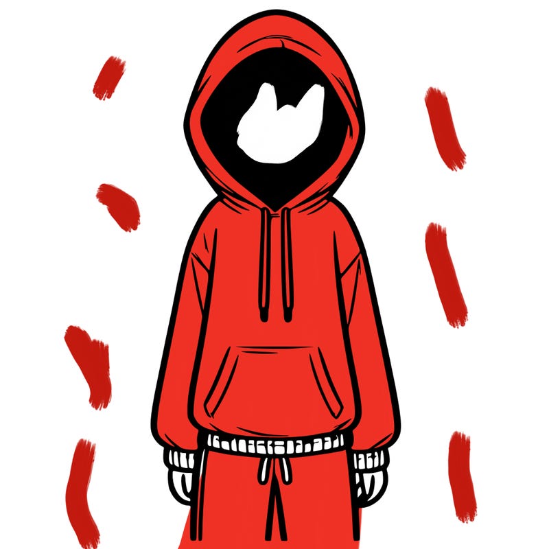 faceless girl in a tracksuit with a hood on and no hair