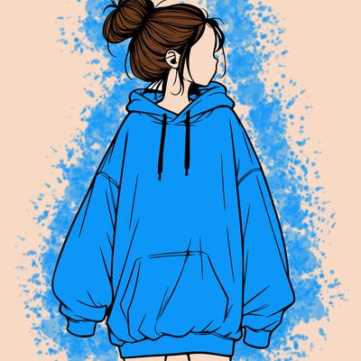 realistic girl with a oversized sweatshirt on and a bun