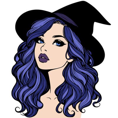 realistic witch girl with wavy hair and lips