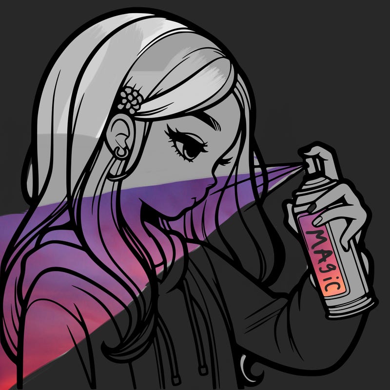 a realistic girl spray painting