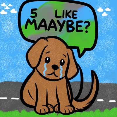 a puppy that says 5 like maybe