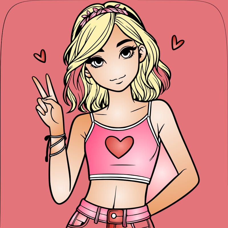 teenage girl in crop top with ✌️ sign