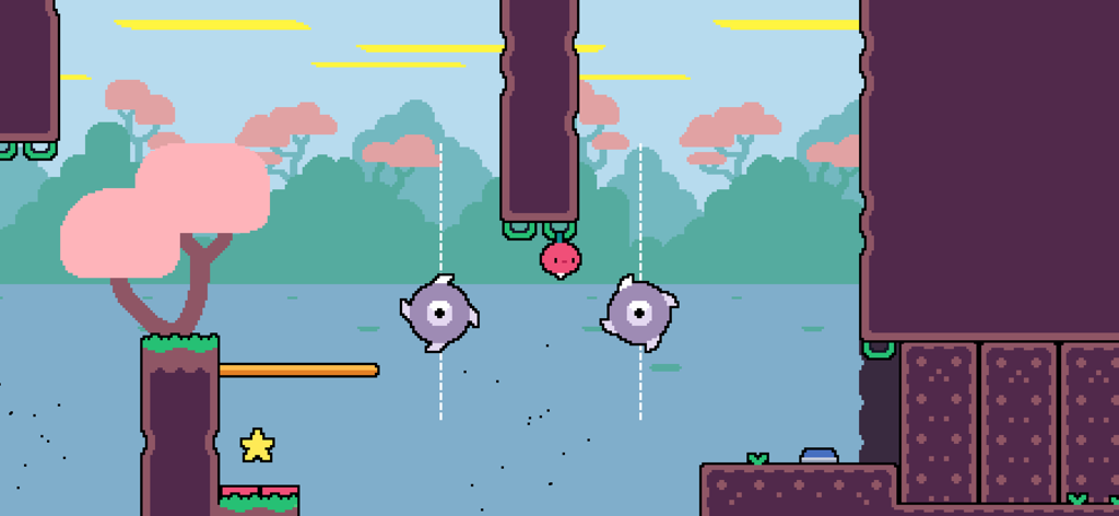 Dadish 2 radish character navigating saw blade obstacles in a retro platformer level