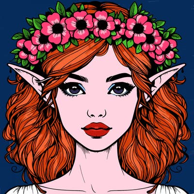 realistic female elf with flower crown
