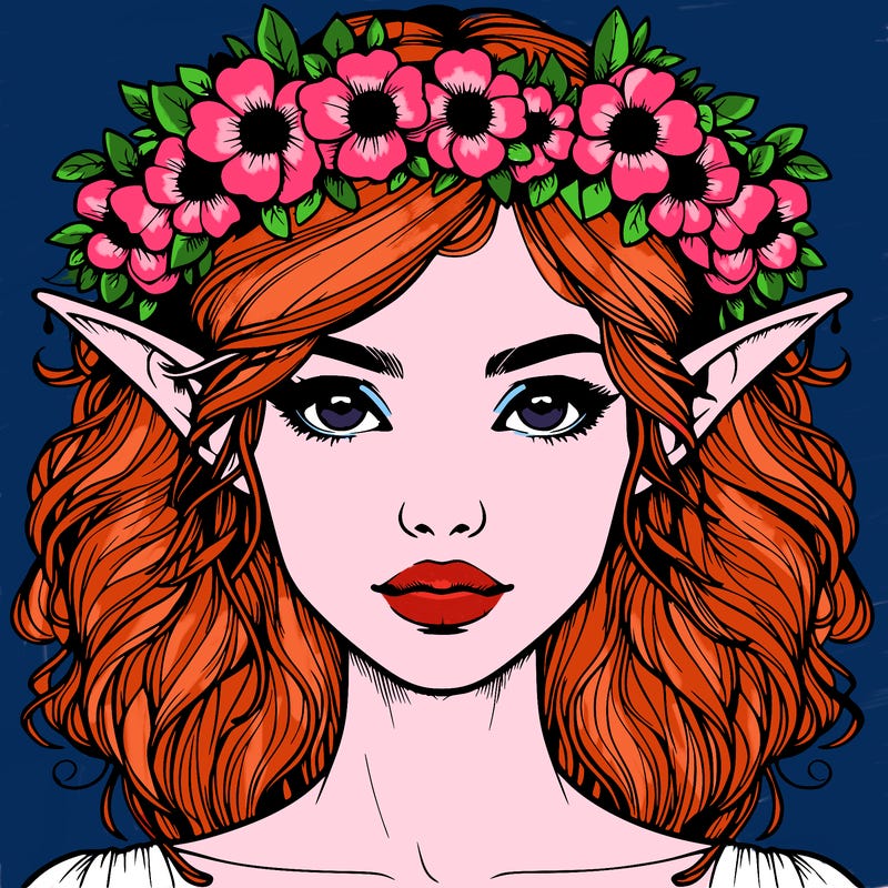 realistic female elf with flower crown