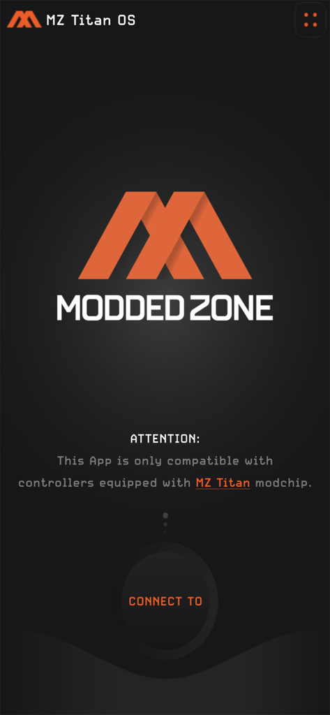 MZ Titan OS - The connection screen of the MZ Titan OS app by Modded Zone for gaming controllers.