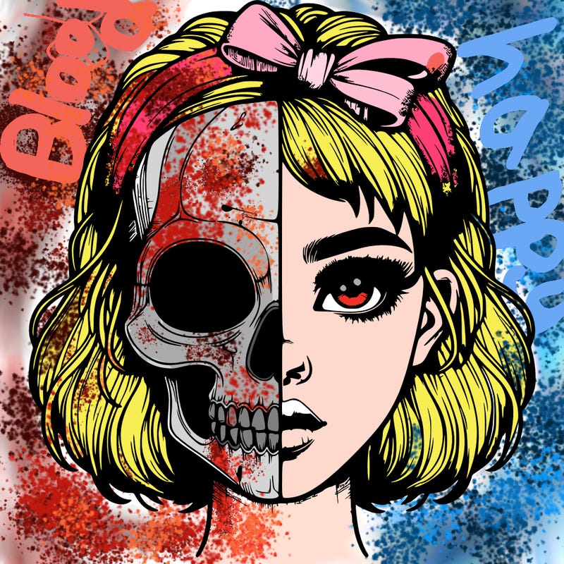 realistic girl with half skull mask