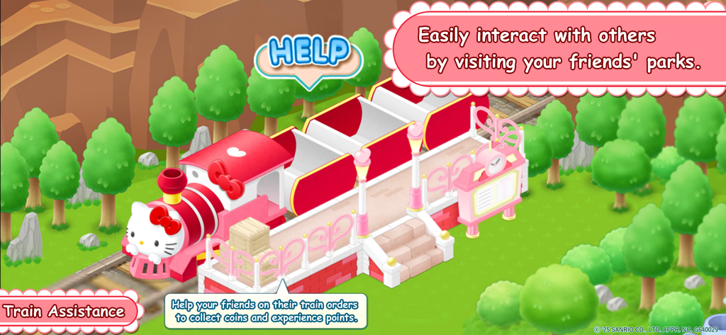 Hello Kitty World 2 - 헬로키티 테마 기차역에 소셜 지원 및 친구 상호 작용 기능 표시