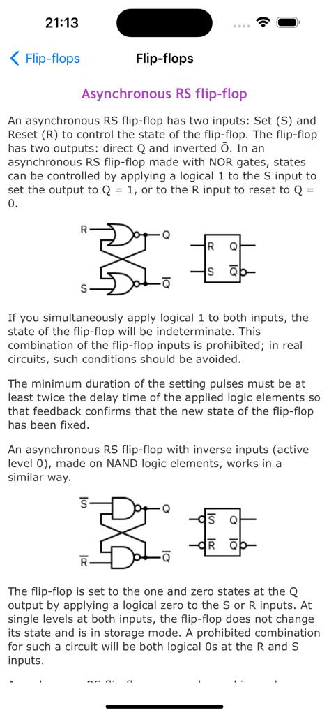 Digital Electronics Guide - 論理ゲートを使用した非同期RSフリップフロップを説明する図と理論
