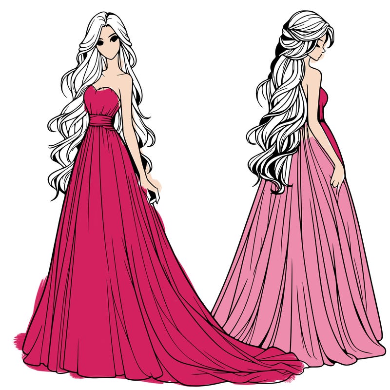 realistic woman with long flowing dress