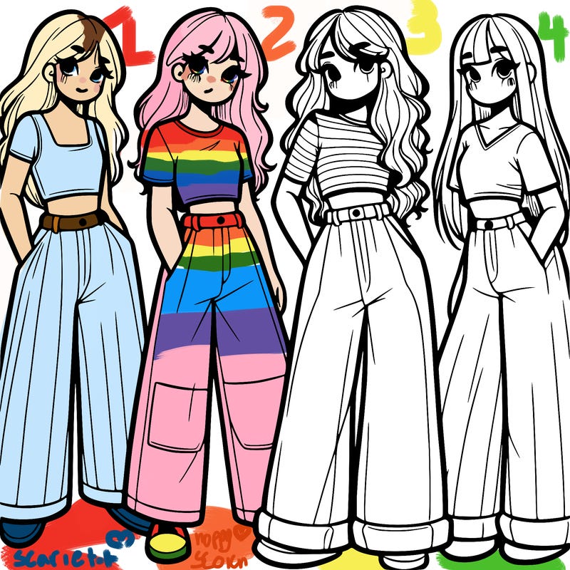 girls with wide pants and a croc top