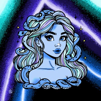 realistic girl with snakes as hair