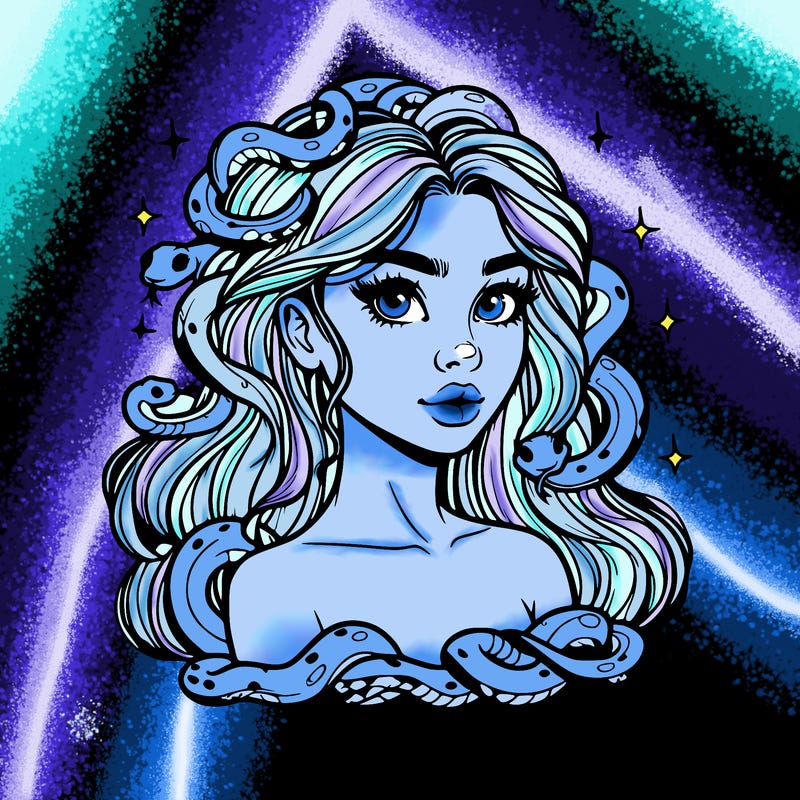 realistic girl with snakes as hair