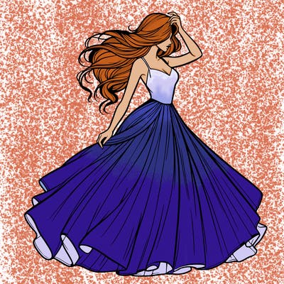 realistic woman with dress flowing in the wind