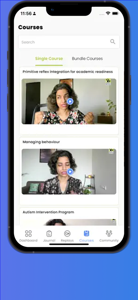 Awetism Insights - Awetism Insights app courses screen showing educational video lessons for parents