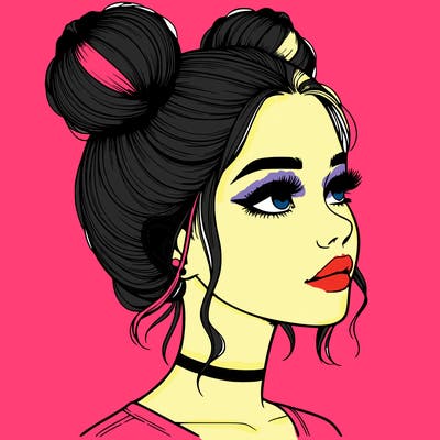 realistic girl with buns on the top of her head