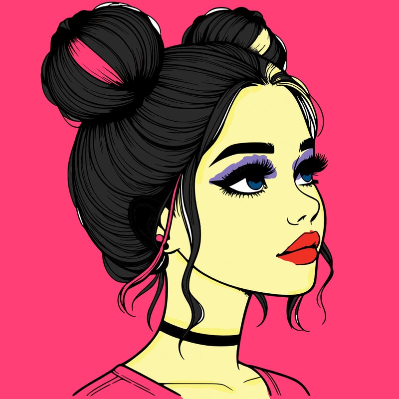 realistic girl with buns on the top of her head