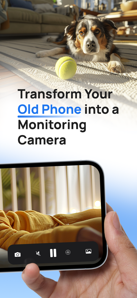 UniCam app demonstration turning an old phone into a monitoring camera for babies and pets