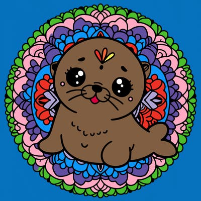 a cute baby seal mandala