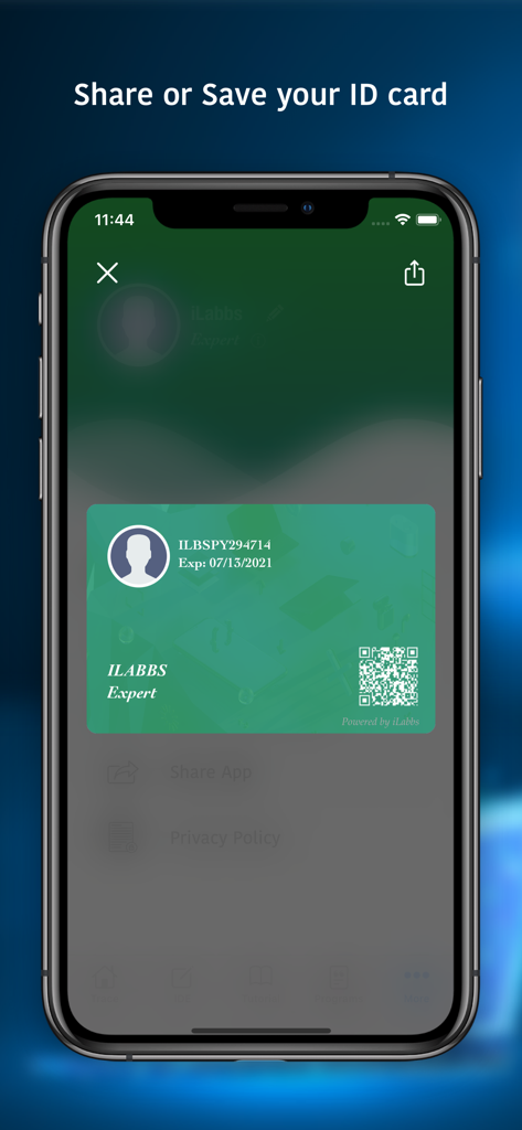 Tarjeta de identificación digital de experto con código QR en la aplicación del IDE de Python 3
