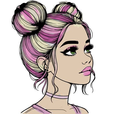realistic girl with buns on the top of her head