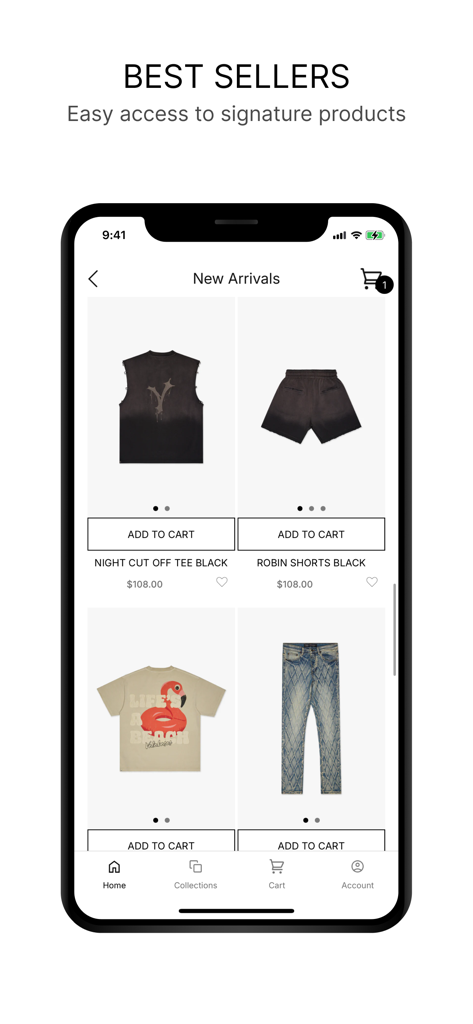 Valabasas - Valabasas mobile app displaying a collection of new arrival streetwear products