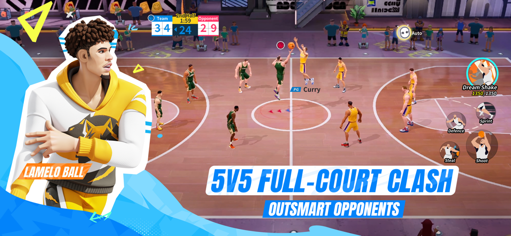 Dunk City Dynasty - Jugabilidad de baloncesto de cancha completa 5 contra 5 de Dunk City Dynasty con LaMelo Ball