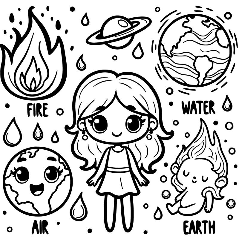 fire, water, air, earth, girl