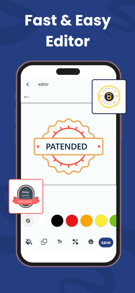 Ai Logo Maker & Design Creator - Interfaz de la aplicación AI Logo Maker mostrando el editor rápido y fácil con herramientas de diseño de logos