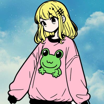 girl wearing frogging sweatshirt
