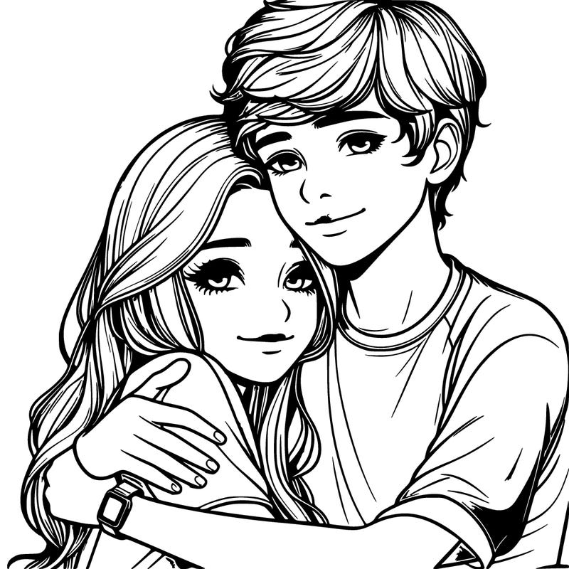 realistic teen girl hugging a realistic teen boy