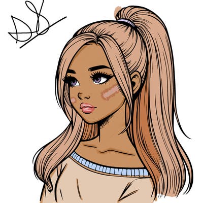 realistic girl with a high ponytail