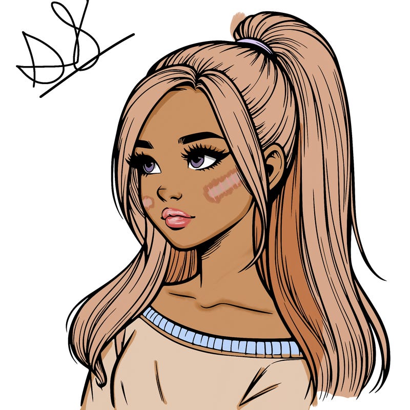 realistic girl with a high ponytail