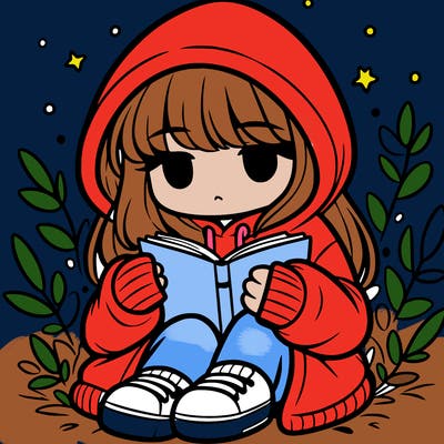 girl in oversized hoodie reading a book