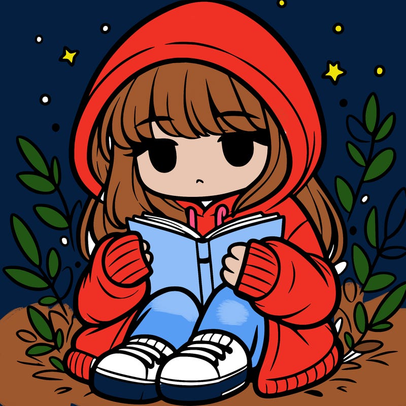 girl in oversized hoodie reading a book