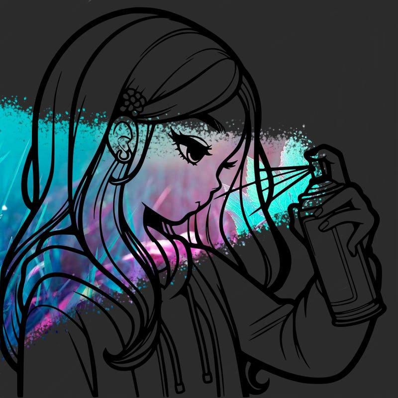 a realistic girl spray painting