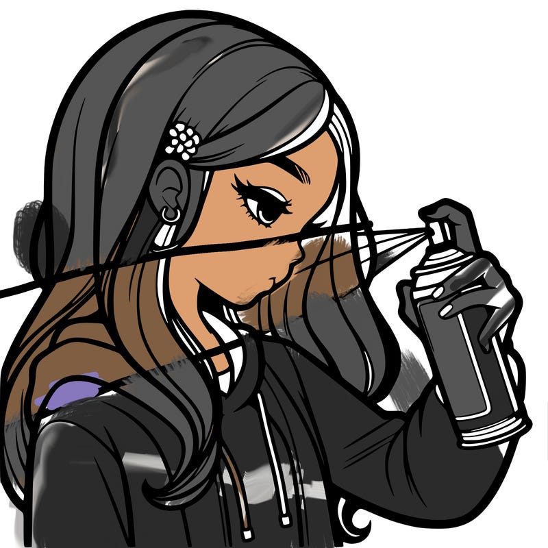 a realistic girl spray painting