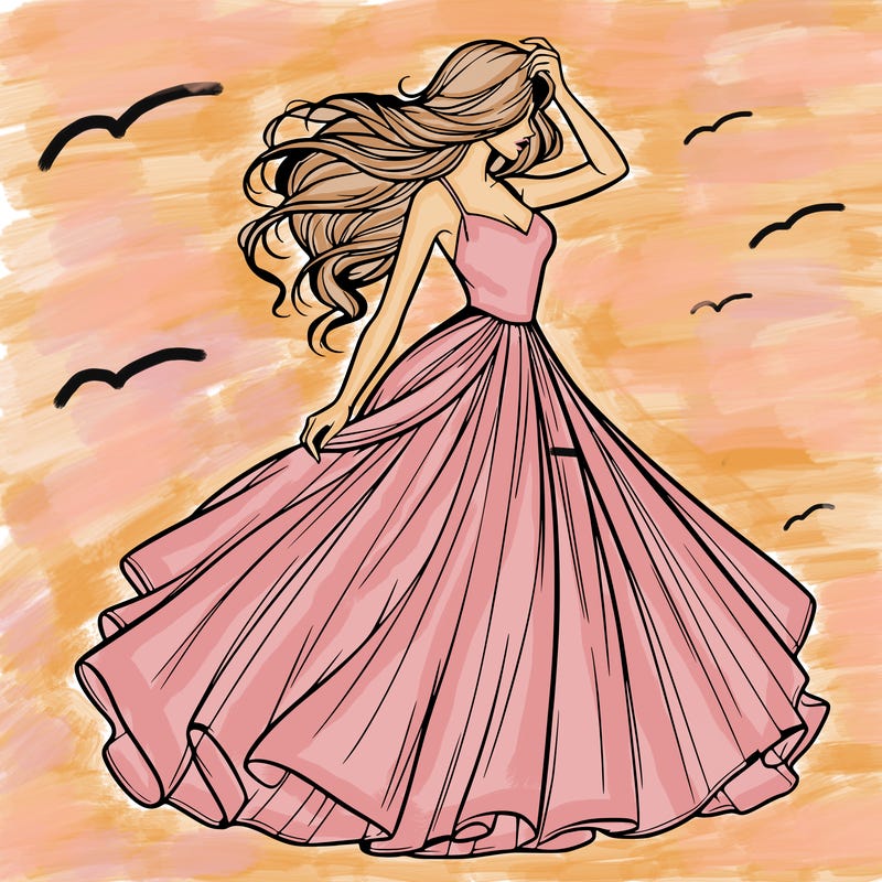 realistic woman with dress flowing in the wind