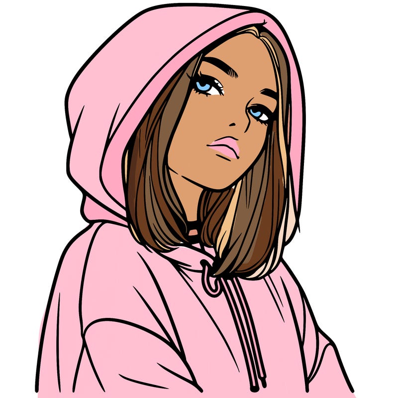 a realistic girl in a hoodie