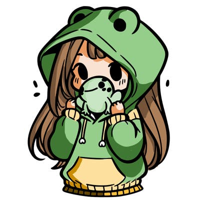 a girl holding a froggy hoodie