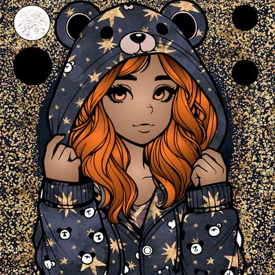 realistic girl in a animal pjs hoodie