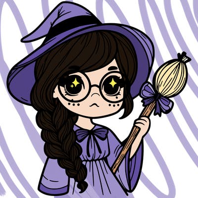 a witch with a braid and two glasses