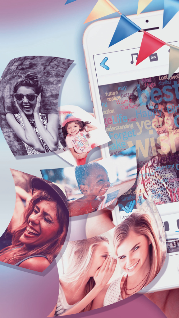 Birthday Slideshow Maker – Free Funny Video.s - Birthday slideshow maker app interface featuring photo collage and video editing tools