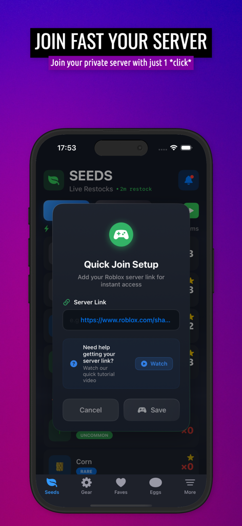 GAG Stocks - Quick join setup for Roblox private servers in the GAG Stocks app
