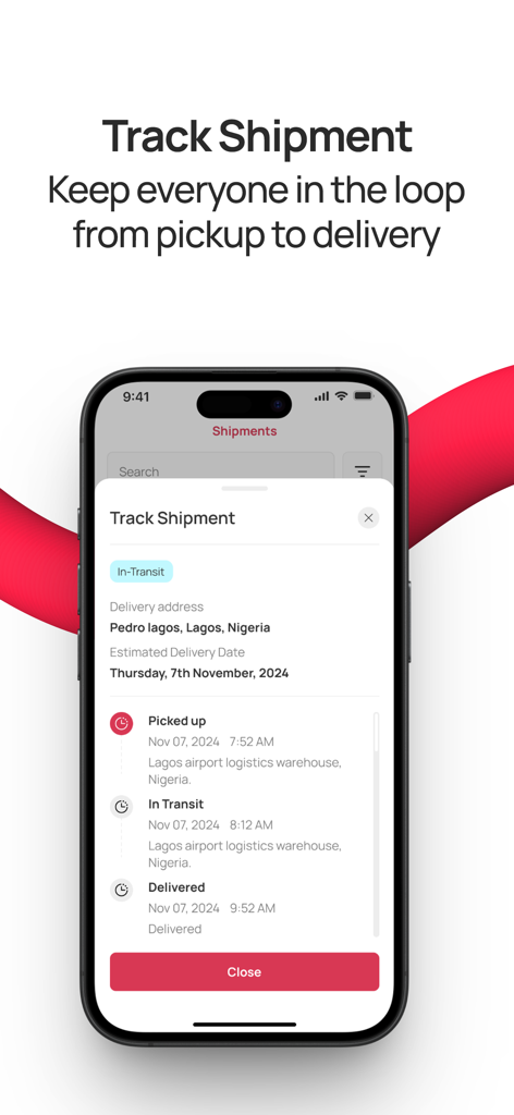 Shipbubble - Shipbubble app interface showing real-time shipment tracking with detailed delivery status and timeline