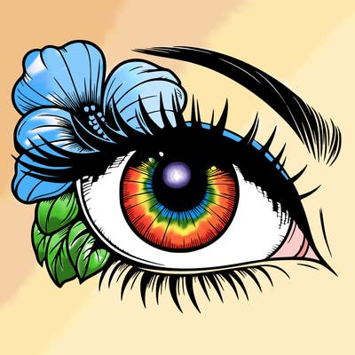 realistic eye with flower