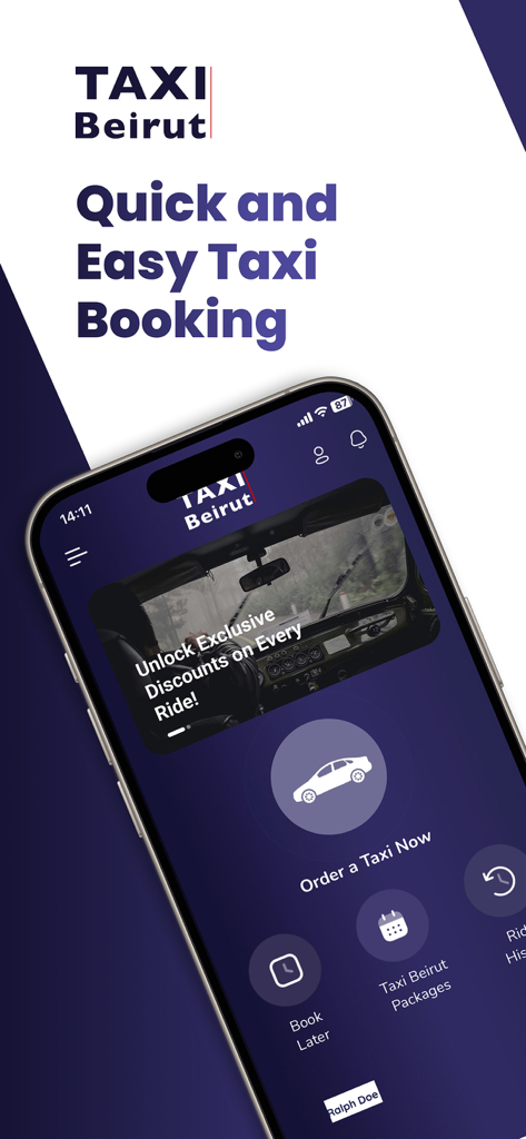 Taxi Beirut - Pantalla de inicio de la aplicación Taxi Beirut con opciones rápidas de reserva de taxis y paquetes de viaje para viajeros en Líbano.