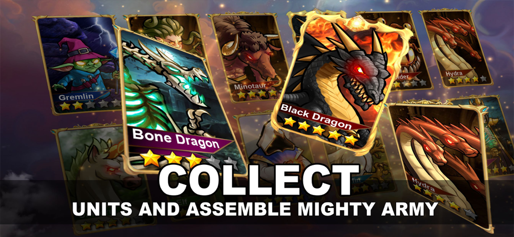 Monster unit collection in Era of Magic Wars showing dragon and hydra cards