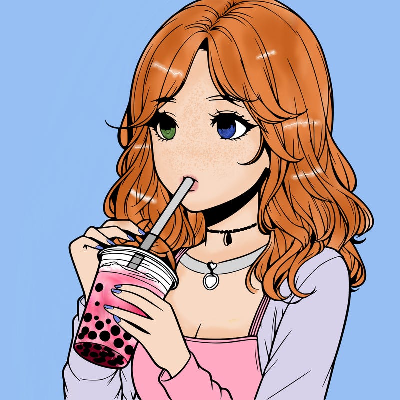 realistic girl drinking boba tea
