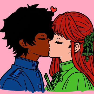 anime boy and girl kissing